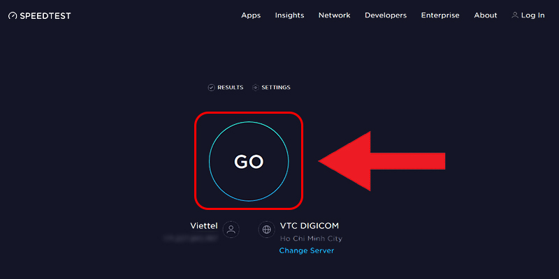 Giao diện công cụ SpeedTest.net