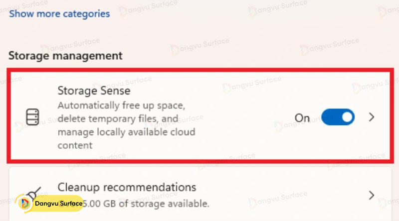 Bật tính năng Storage Sense