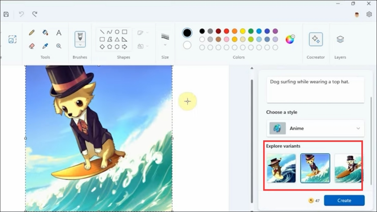Với Cocreator trong Microsoft Paint sẽ giúp bạn hoàn thiện ý tưởng phác thảo.