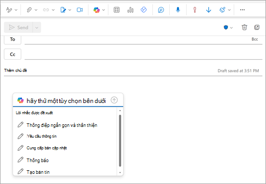 Chỉ cần nhập ý tưởng, Copilot tích hợp trong Outlook sẽ giúp bạn soạn thảo email nhanh chóng, chuyên nghiệp.