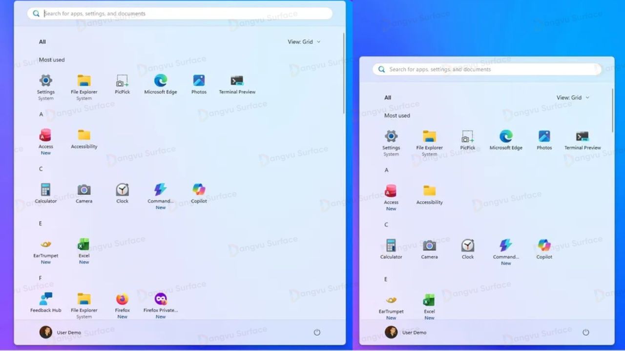 Start Menu được thiết kế lại