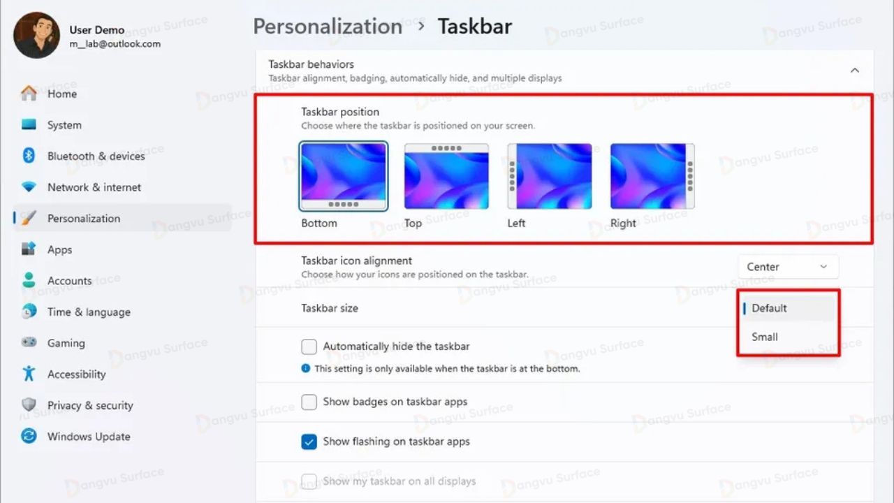 Taskbar được tùy biến