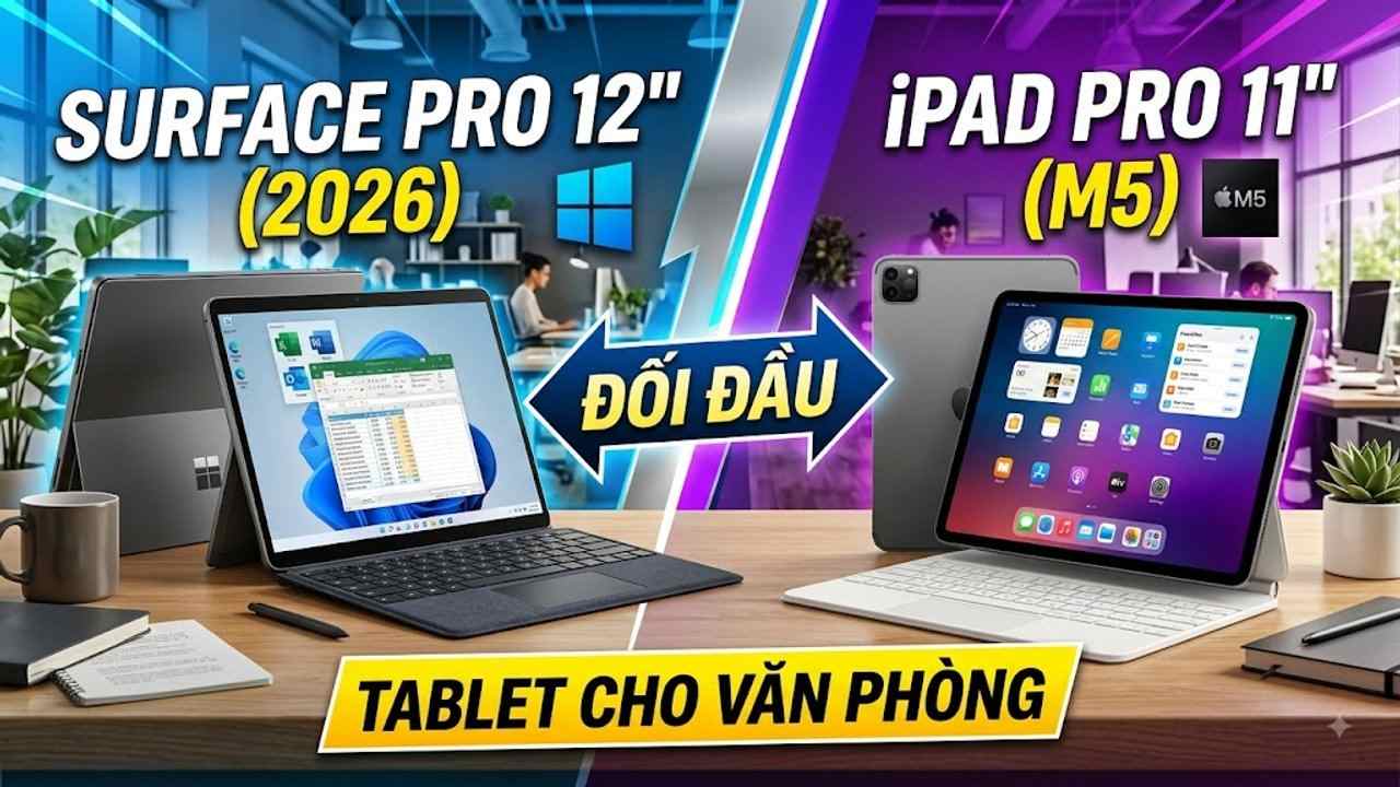 Surface Pro 12 inch 2026 vs Ipad Pro 11 inch m5: Tablet cho văn phòng?