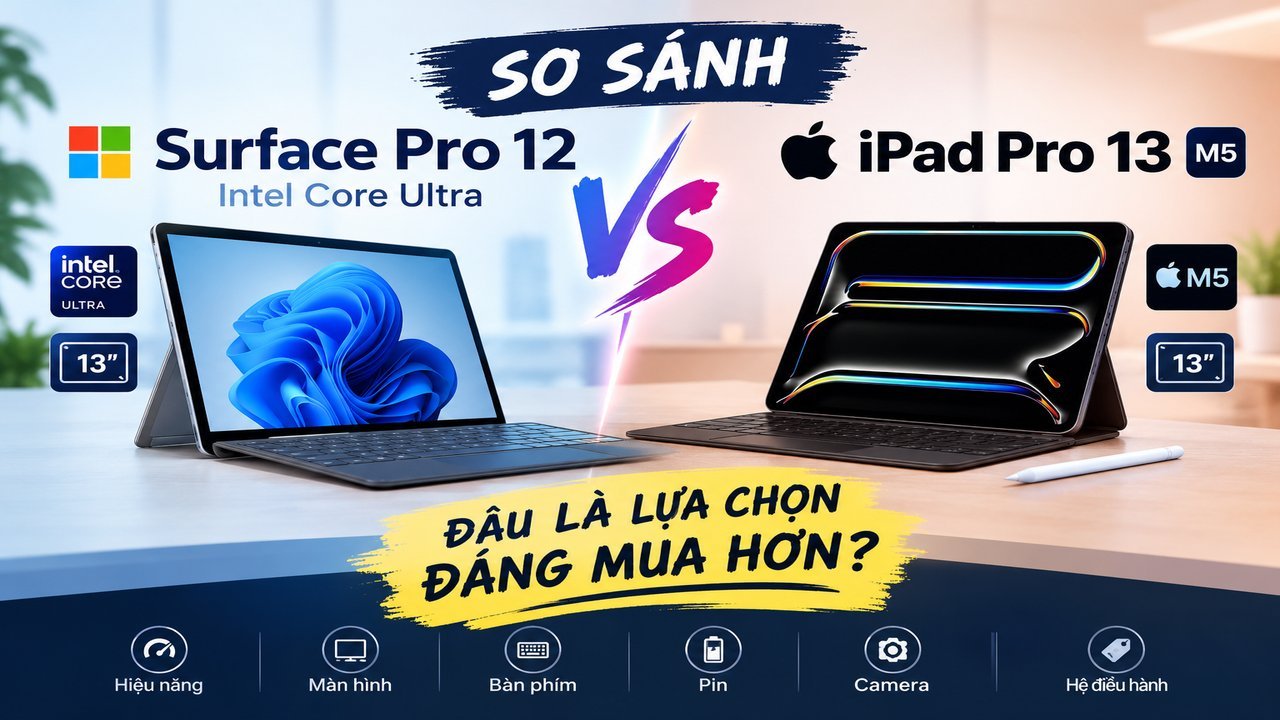 Surface Pro 12 intel core ultra vs iPad Pro 13 M5: Đâu là lựa chọn đáng mua hơn?