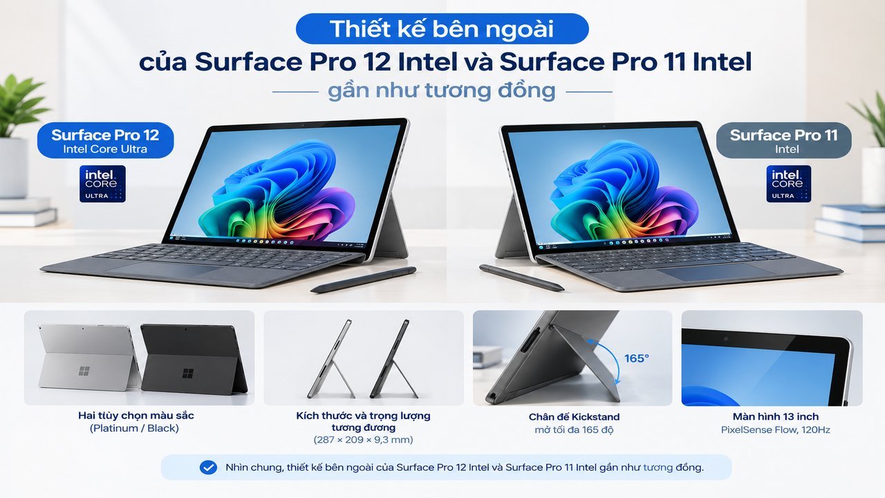 Surface Pro 12 Intel và Surface Pro 11 Intel gần như tương đồng