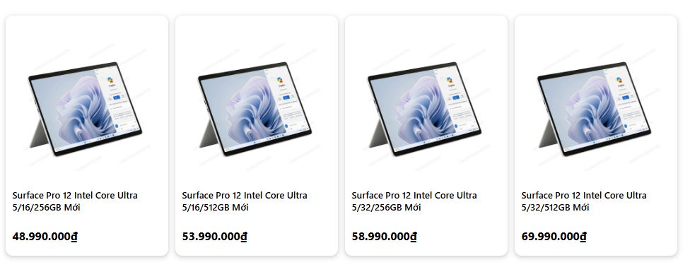 Giá bán Surface Pro 12 Intel Core Ultra vs iPad Pro 13 M5