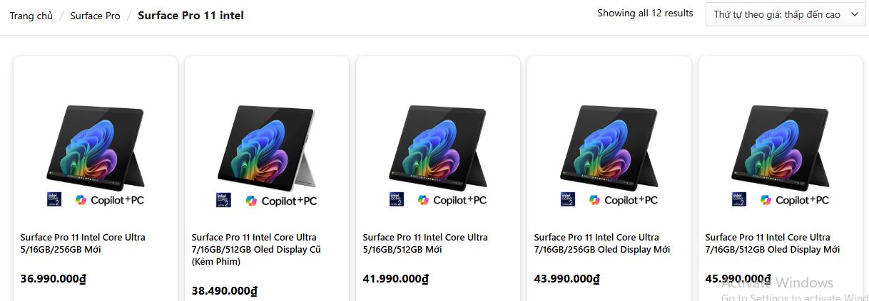 Giá bán của Surface Pro 11 intel